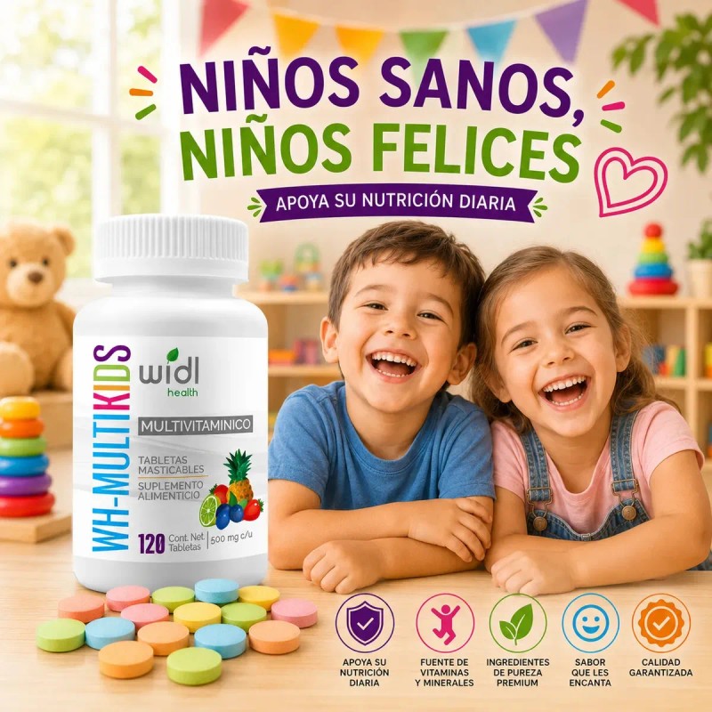 Multivitamínico Niños Widl Health 120 Tab Masticables Sabor Limón Mora
