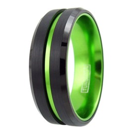 Sublime 8mm Black Tungsten Ring w/Lime Green Stripe & Matching Green Anodized Aluminum Inner Band. (tungsten (8mm), 10)