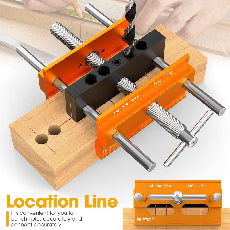 BLEKOO Upgraded 6.7 inch Self Centering Doweling Jig Kit, Drill