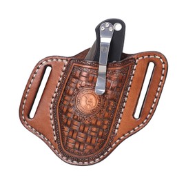 Tourbn Tourbon Handmade Leather Pocket Knife Sheath 1.5"" Large Diameter Open for 2"" Wide Belt Cross Draw Folding Knives Carrier Men EDC Holster, Brown