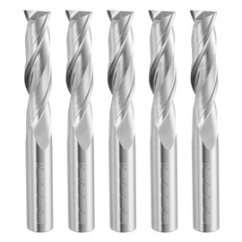 HARFINGTON 5pcs Spiral Router Bit 6mm Cut Dia 2 Flutes Up Cut End Mill Bits Milling Cutter for Wood Carving Engraving (6mm Shank 25mm Cut Length 50mm Long 30 Degree Helix HRC44-46)