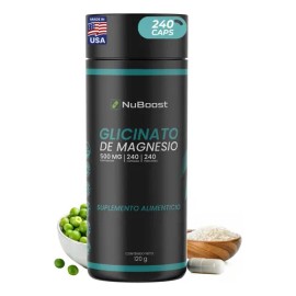 Glicinato De Magnesio 500mg 240 Cápsulas Orgánico Nuboost Sabor Sin sabor