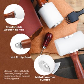 UKQRRTC 2Pcs Leather Carving Hammer, Wood Handle Leathercraft Mallet, Straight T Shape Leather Working Mallet, Precision Leather Carving Hammer, Uniform Force Leather Hammer