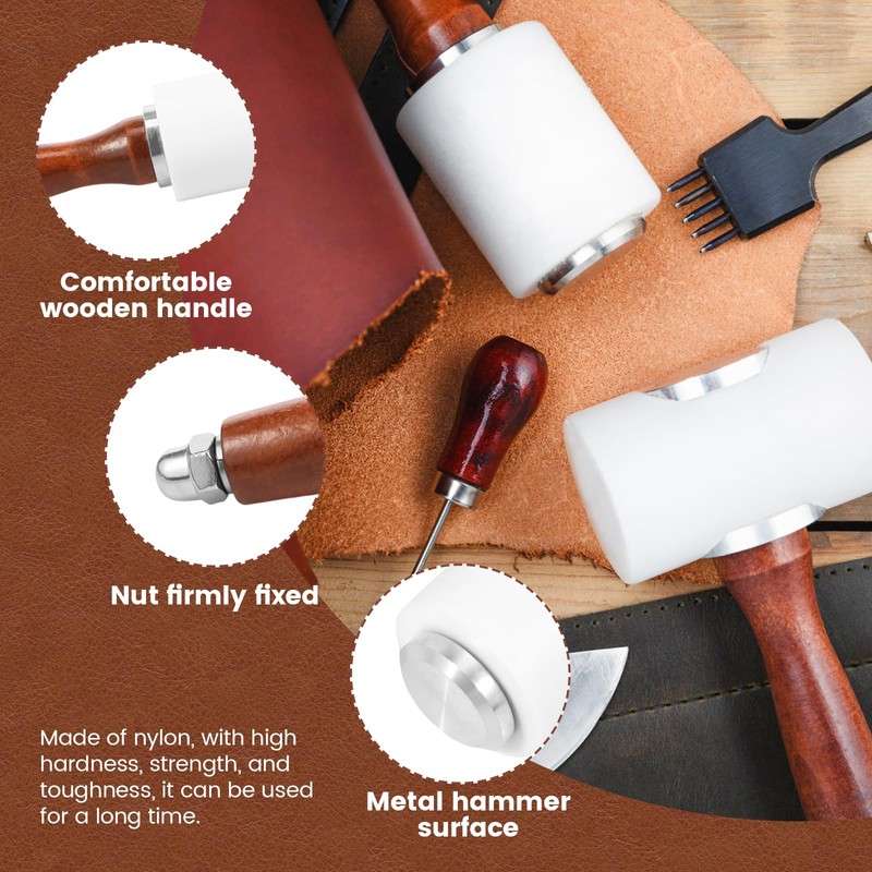 UKQRRTC 2Pcs Leather Carving Hammer, Wood Handle Leathercraft Mallet, Straight