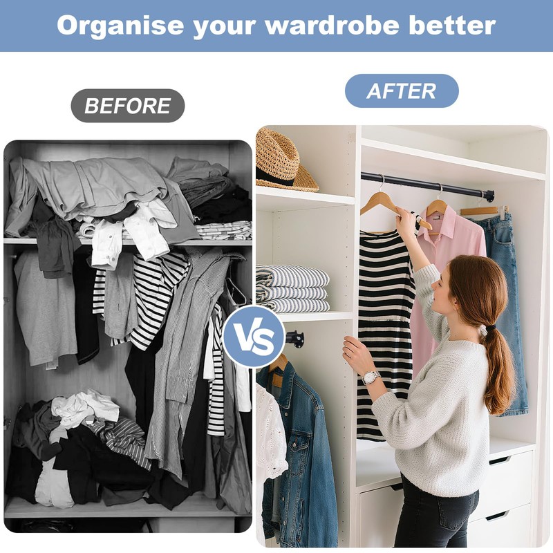 Closet Rods For Hanging Clothes,17-99 Inches Stepless Spring Adjustable Closet
