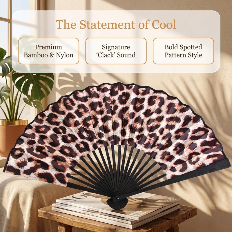 Kemay Large Foldable Clack Hand Fan Leopard Print Rave Fan