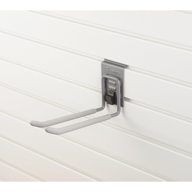 TRINITY Heavy Duty Slatwall Double Hooks with Spring-Lock, 8-Inches, Gray,