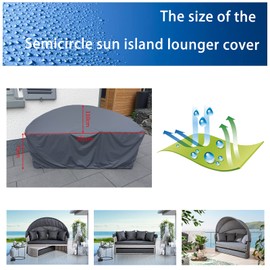 KEKAFU Sonneninsel Abdeckung Halbrund, 420D Schutzhülle Sonneninsel Halbrund Wasserdicht mit Einstellbarer Spanngurt und Kordelzug, Oxford-Tuch Wetterfest Anti-UV (201 * 110 * 75cm)