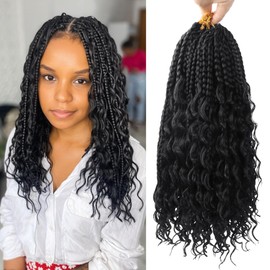 8 Packs Goddess Box Braids Crochet Hair for Black Women 14 Inch - Boho knotless Box Braids Crochet Hair Pre Looped Synthetic Braids Hair Extensions 3X Bohemian Hippie Braids Ombre Colors #1