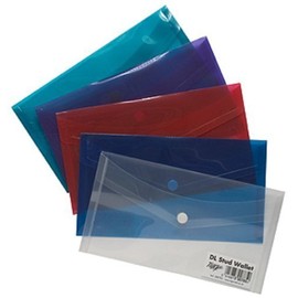 Tiger DL envelope size press stud closure wallet files in assorted colours - pack of 5