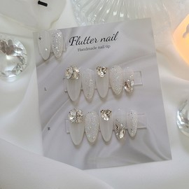 White wedding stone handmade nail tip♀ - Midi Ballet / 화이트웨딩 스톤 수제네일팁♀ - 미디발레