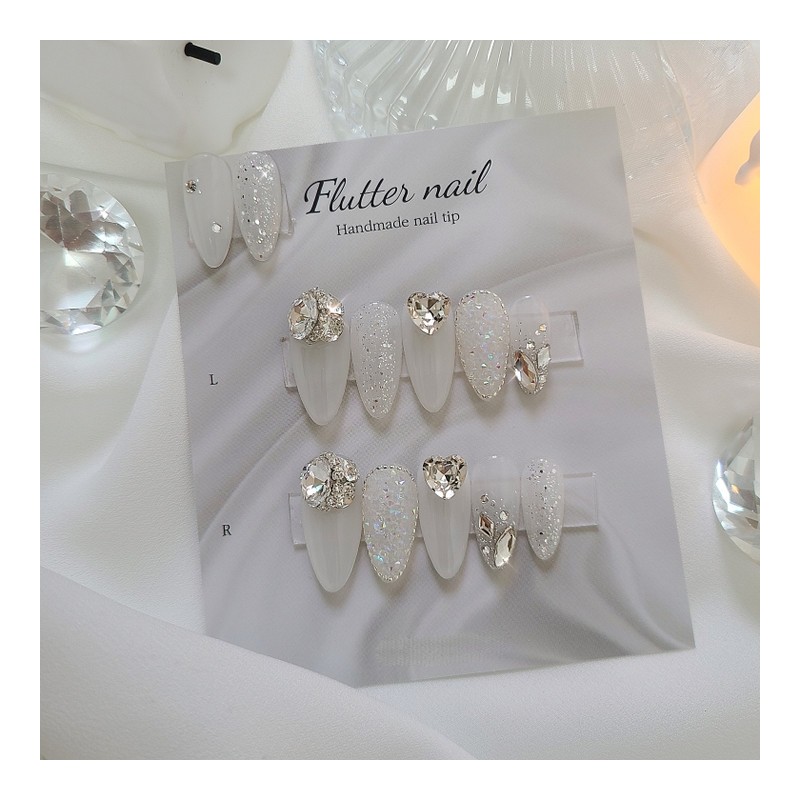 White wedding stone handmade nail tip♀ - Midi Ballet /
