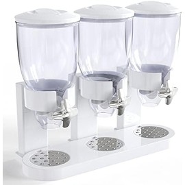 U-QE Triple Dry Food Dispenser Cereal Containers Storage Container Dispenser Countertop For Candy Nut Grain Granola Snack - White