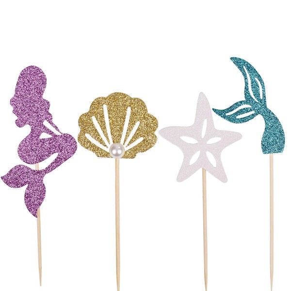 REKORI Since1989 Mermaid Cupcake Toppers Party Supplies for Baby Shower, Under The Sea, Birthday Party, 24 Packs (Toppers)