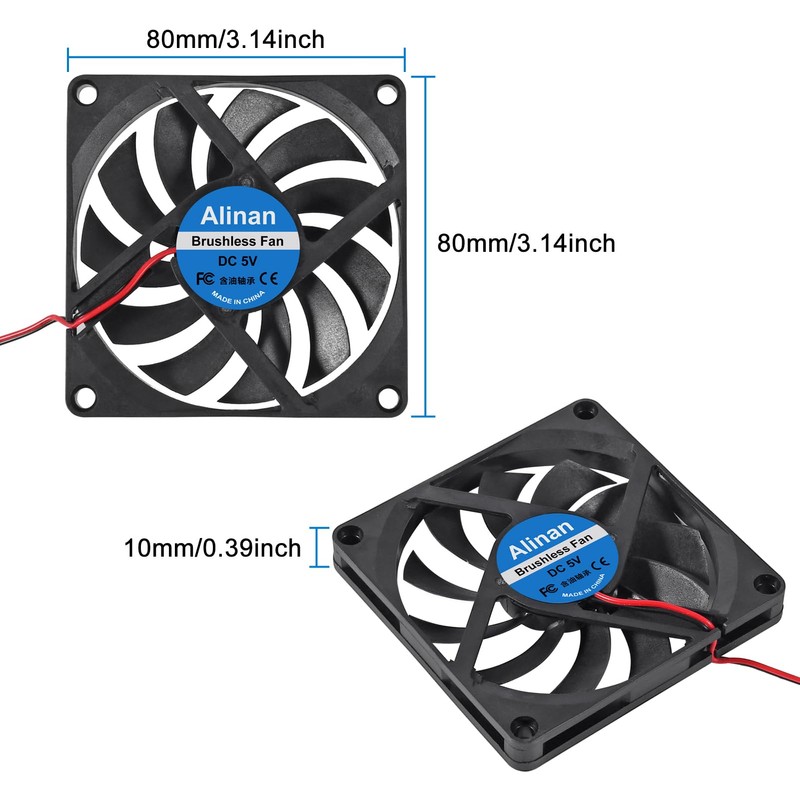 Alinan 4pcs 8010 5V Fan 80x80x10mm 2-pin Sleeve Bearing Brushless