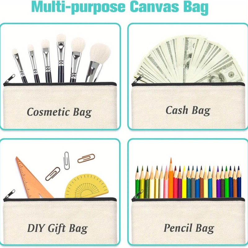 12pcs/Set Fabric Canvas Pouches with Zipper, Sublimation Blank DIY Craft