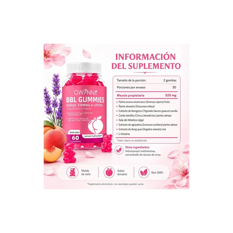 Gwynne Bbl Gummies Fenogreco Mejora Tu Busto Y Glúteos 60
