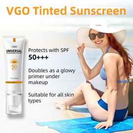 VGO Tinted Sunscreen for Face SPF 50, Hydrating Sun Essence Leaves No Sticky Feeling, Travel Size Against UVA and UVB Rays 50ml / 1.7oz