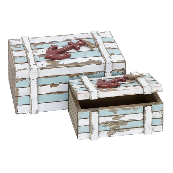 Deco 79 Wood Box Nautical Maritime Decor, 10-Inch by 7-Inch, Set of 2