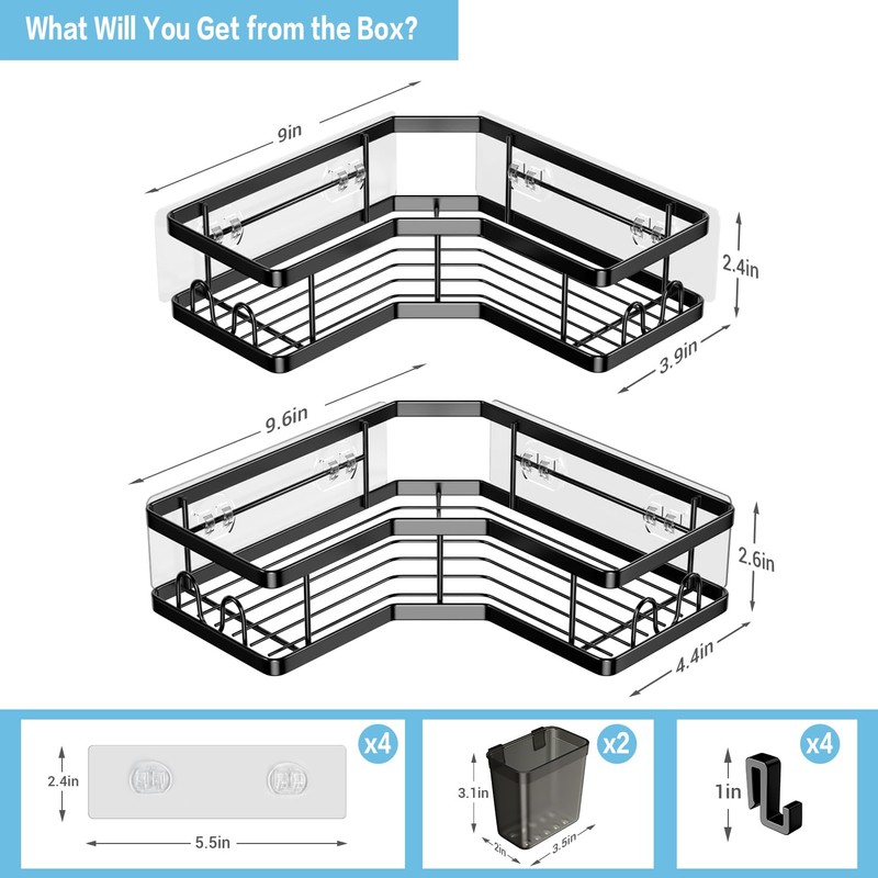 AKTECKE Corner Shower Caddy Shelf Rack: 2 Pack Adhesive Shower