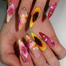 Press on Almond Nails Pointed Acrylic False Fake Nails(T1567)