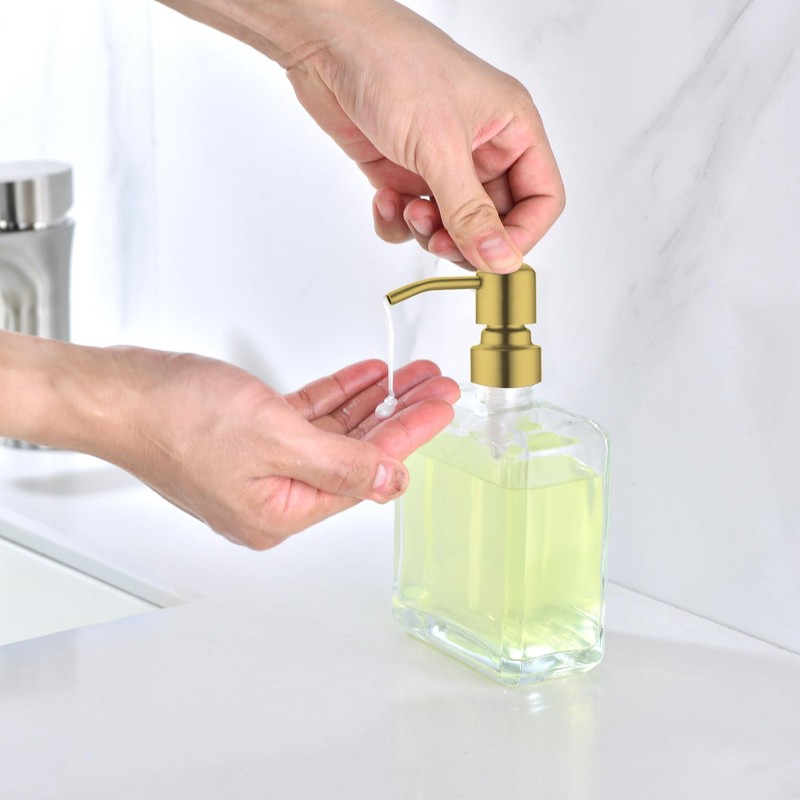 JINCROP 13.5 OZ Glass Soap Dispenser- 2 Pack with Brushed