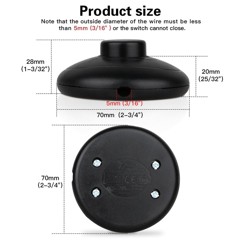 Helunsi 3Pcs Floor Lamp Foot Switch, Black Foot Pedal Switch,