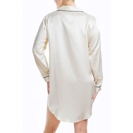 OSCAR ROSSA Women's Luxury Silk Sleepwear 100% Mulberry Silk Long Sleeve Sleepshirt, Ivory, S