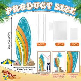 Geelin 47" H Summer Surfboard Cardboard Cutout Stand up Orange and Blue Hawaiian Luau Hibiscus Pattern Surfboard Life Size Photo Props Tropical Party Decoration for Summer Beach Party Supplies