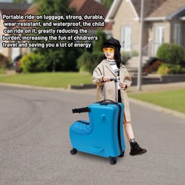 Lemoeyes Kids Ride-on Luggage, 24" Carry-on Suitcase with Universal Wheels Trolley Luggage with Password Lock Unisex Riding Luggage for Travel (24", With Leather Cushion,Blue)