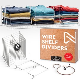 Neatly Made Tall White Wire Shelf Dividers for Closet Organization – Sturdy and Easy Set-Up Closet Shelf Dividers with Bonus Rose Gold Hanger (12 inch Wire Shelves, 12-Pack)