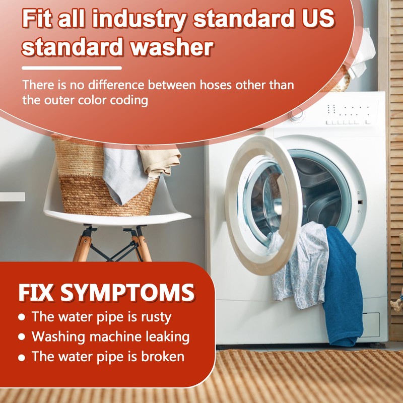 【UPGRADE】4FT Washing Machine Hoses with 90 Degree Elbow Premium Stainless