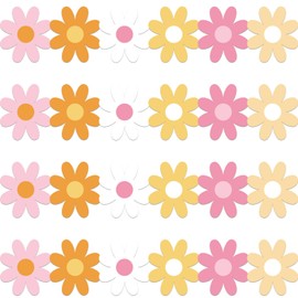 69Ft Boho Daisy Flower Paper Bulletin Board Borders Retro Groovy Classroom Decoration Hippie Border Trim Strips Back to School Classroom Decor for Nursery School Classroom Retro Groovy Party