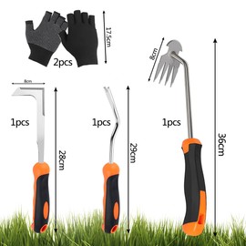 HIQE-FL Weed Cutter with Rubber Handle, Pack of 3 Garden Hand Weeder with Handle, Weed Remover Device with Handle, Gardening Hand Weed Cutter, Stainless Steel, Easy Storage, for Garden Weeding