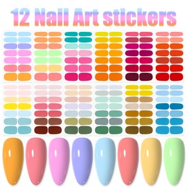 WOKOTO 12 Sheets 168 Pieces Multi-Color Solid Nail Polish Strips for Women, Solid Gel Nail Stickers Full Nail Wraps, Colorful Nail Polish Stickers Stick On Nails Polish Wraps Press On Nails for Nails