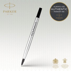Parker Rollerball Pen Original Quink Ink Refills - 0.7mm Medium Point - Black Ink - Pack of 4