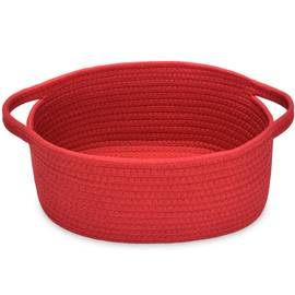 ABenkle Small Woven Storage Basket with Handles - 12"x8"x5", Decorative Rope Bin for Home Organization, Cat & Dog Toys, Shelf Storage, Gift Basket - All Red