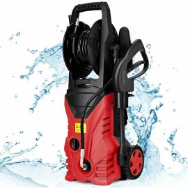 Costway 2030PSI Electric Pressure Washer Cleaner 1.7GPM 1800W Wash Brush W/Hose Reel Red