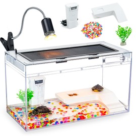 20x10.6x9.4'' Turtle Tank Kit A High-Definition Turtle Aquarium with Heating Lamp, Filter, Advanced Ventilation, High-Temperature Resistance, Complete Accessories for Turtle Habitat