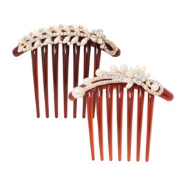 Honbay 2PCS 7 Teeth Hair Side Combs Pearl Crystal Rhinestone Floral Twist Combs Rhinestone Flower Hairpin Decorative Hair Combs Accessories for Women (2 Style)