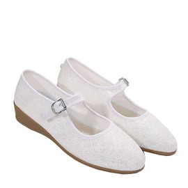 Women’s Mary Jane Flats Comfortable Round Toe Dressy Ballet Flat Shoes Slip on Business Ajustable Classic Soft Work Casual Office Weeding with Ankle Straps 2406A-Special-White-11
