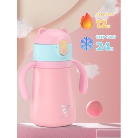 Raki Venus 12oz Kids Insulated Water Bottle Double-Wall Vacuum Kids Water Bottle with Hygiene Silicone Straw Blowout-Proof Lid Insulated Water Bottle No BPA Durable Water Bottle Stainless Steel