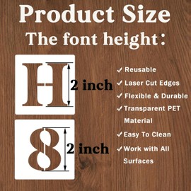 YEAJON 2 Inch Letter Stencils and Numbers, 40 Pcs Alphabet Drawing Templates, Reusable Plastic Art Craft Stencils for Painting on Wood, Wall, Fabric, Rock, Signage, Door Porch