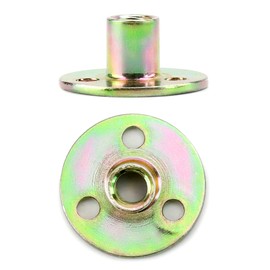 QWORK 3/8"-16 Iron Plate Nut, 12-Piece Set T-nut with Round Base Carbon Steel T-Nuts, Furniture Hardware Flange Insert Female Thread T-Nut