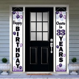 LASKYER Happy 60th Birthday Purple Door Banner - Cheers to Sixty Years Old Birthday Front Door Porch Sign Backdrop,60th Birthday Party Decorations.