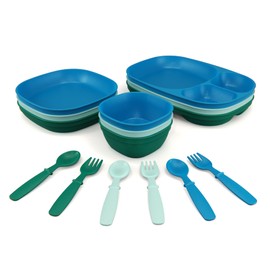 Kid’s Dinnerware Set - 15 Pieces - 3 Place Settings - Tough Tableware for Toddlers - Made in the USA - Dishwasher and Microwave Safe - BPA Free and Shatter Resistant (Ocean)