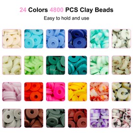 Lsoar 8000 Clay Beads Bracelet Making Kit, 24 Colours Friendship Bracelet Making Kit, Letter Beads for Kids Jewellery Making，Including Golden Seashell, Starfish, and Ear Wire