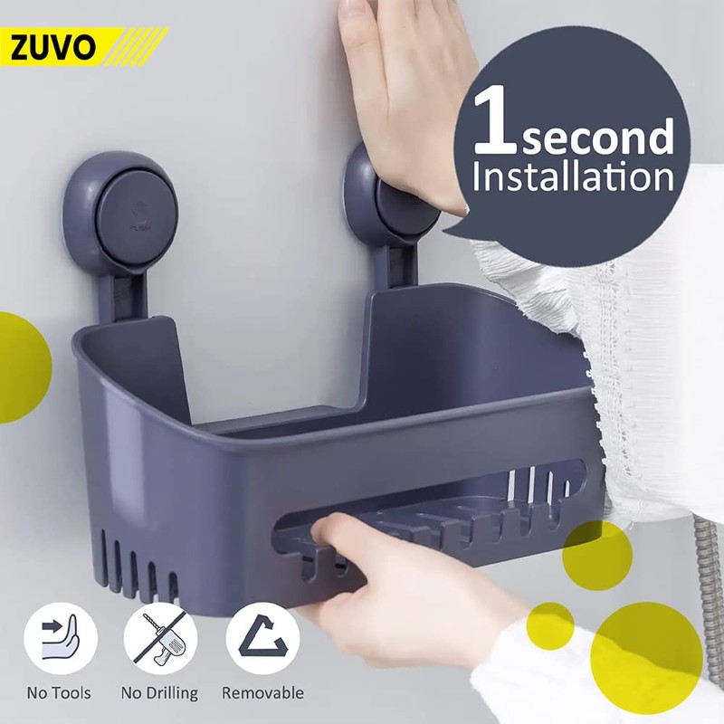 Zuvo Shower Shelf No Drilling with Suction Cups, Glue-Free Bathroom