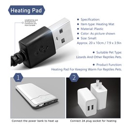 FAUOSWUK Small Reptile Heating Pad Mat, 25X12x5cm Reptile Heat Pad USB Powered with 3 Adjustable Temperature Small Animal Heating Pad USB Heating Pad for Bearded Dragon/Snake Small Animals(Small)