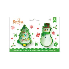 Decora 0255069 Set of 2 Christmas Tree and Snowman Cutters, Plastic, Green